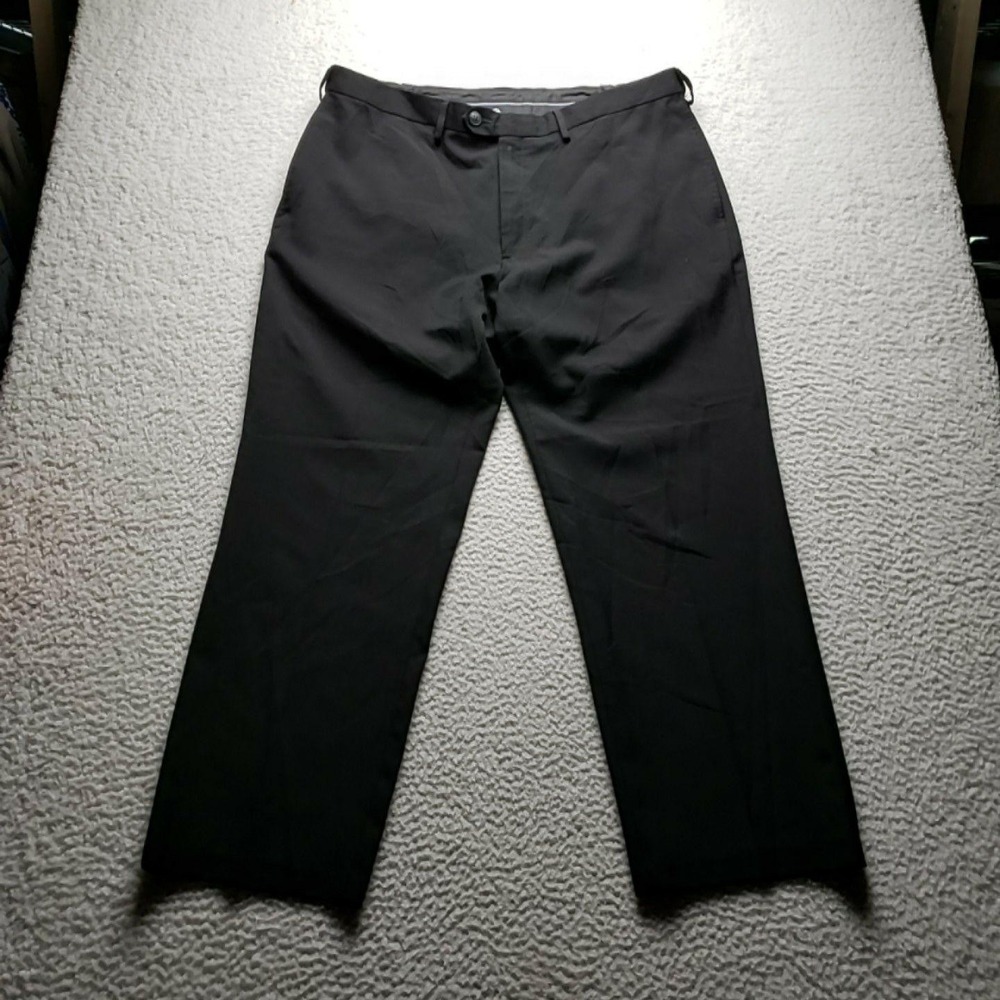 Haggar Dress Pants Mens 40x30 Black Classic Fit Eclo Stria Polyester Slacks